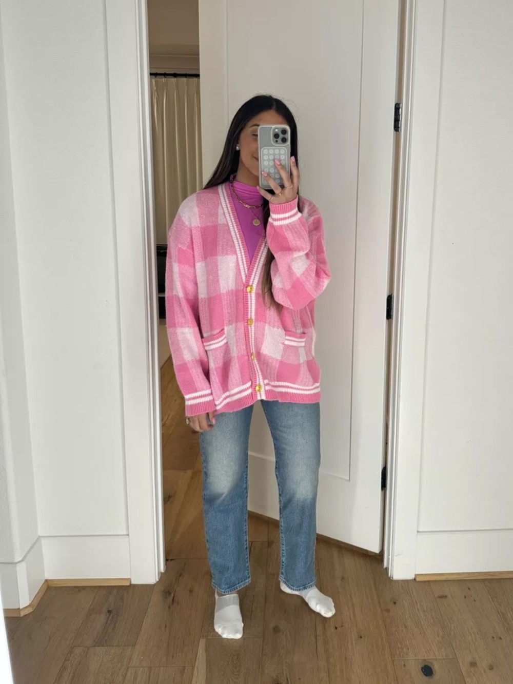More to Come Revolve Bonnie Pink Plaid Cardigan Sweater XS - Picture 2 of 12